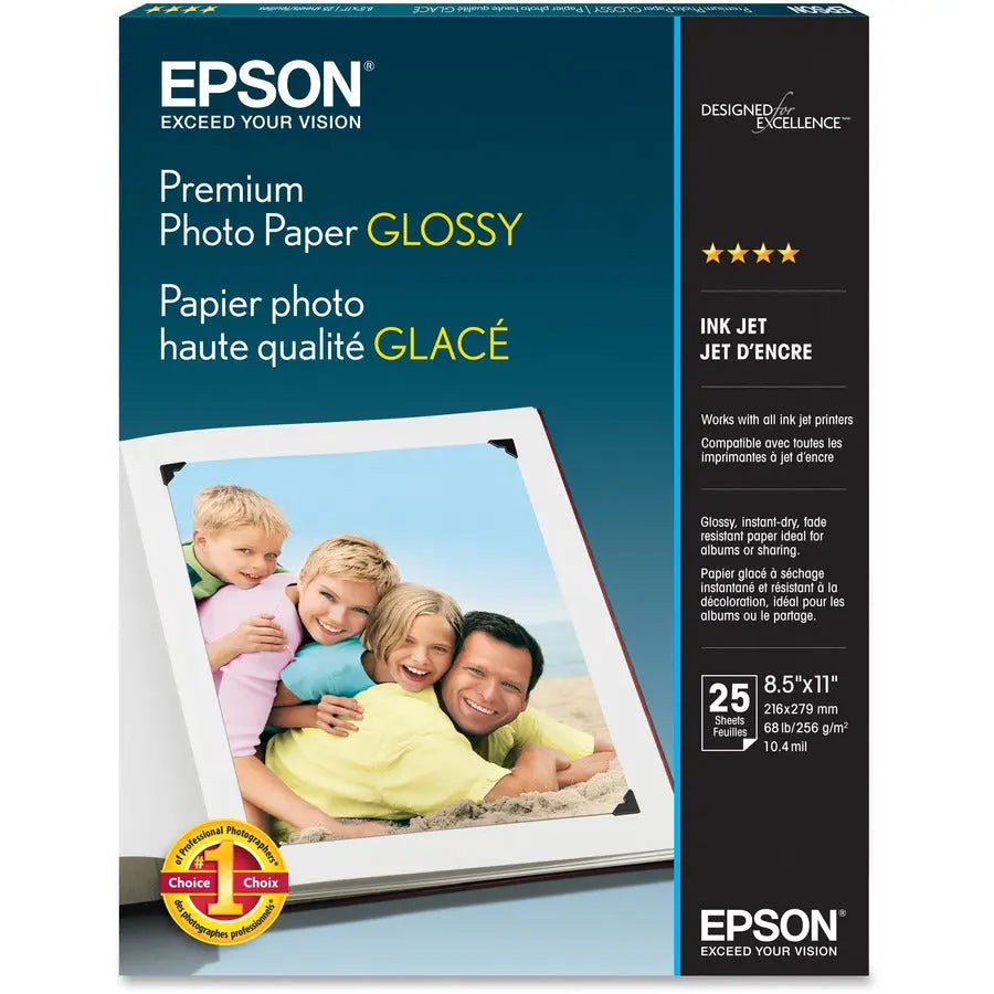 Epson Premium Glossy Photo Paper - Bright White, 25 Sheets