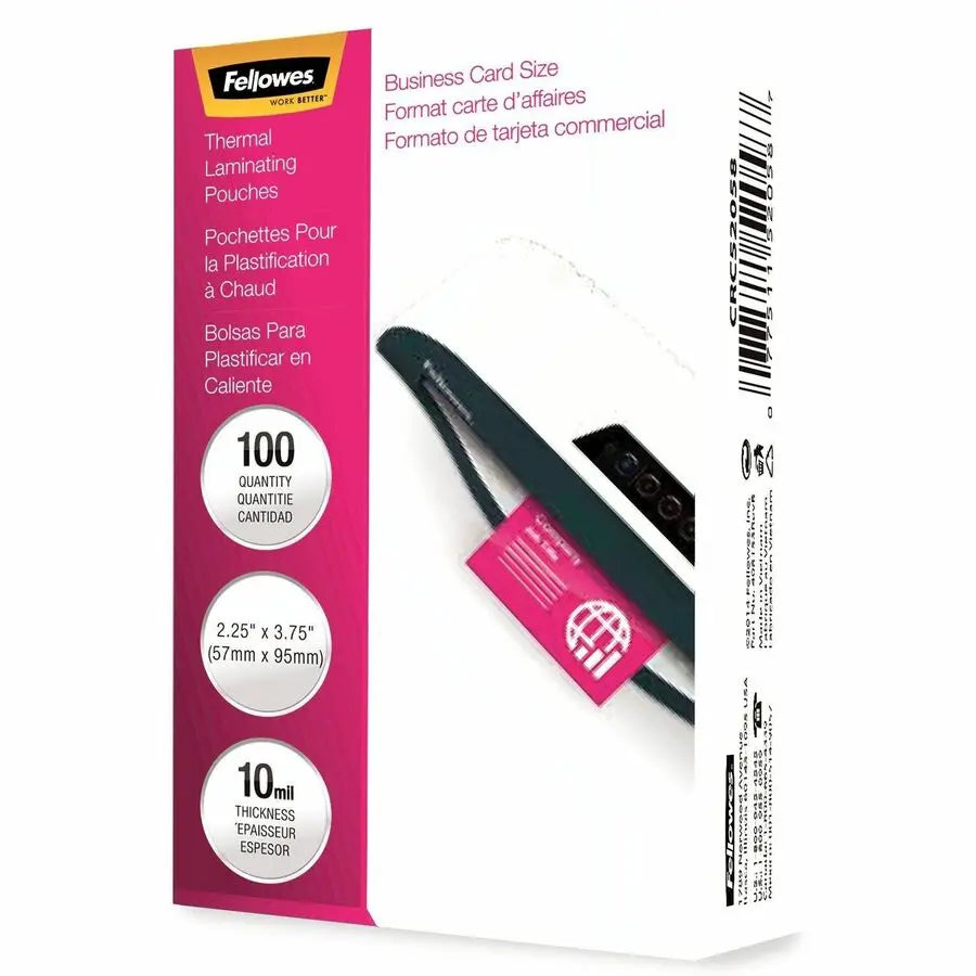 Fellowes Glossy Business Card Laminating Pouches - 10 Mil Thickness, 100 Pack