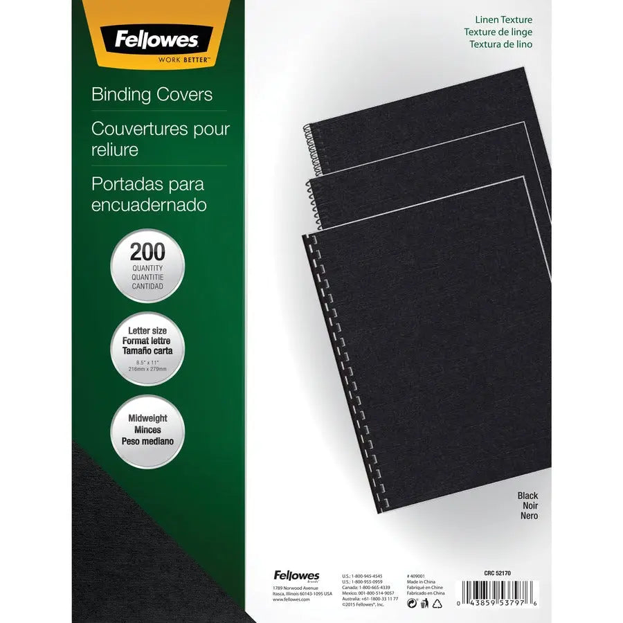 Fellowes Expressions Linen Presentation Covers – Black, 8 x 11 Inches, Pack of 200