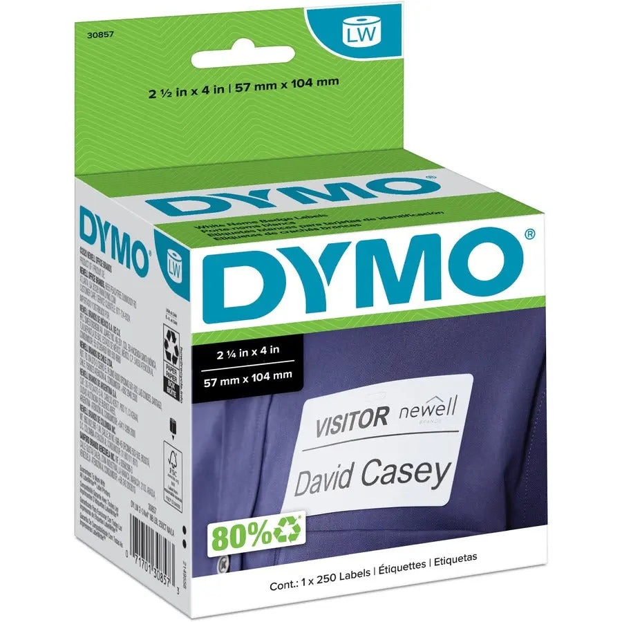 Dymo LabelWriter Adhesive Name Badges - White, 250 Labels per Roll
