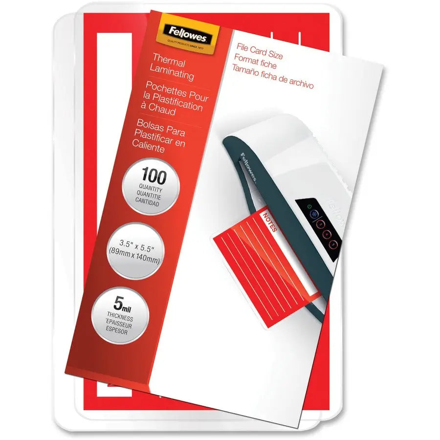 Fellowes Glossy Pouches - File Card Laminating Pouches, 5 Mil, 100 Pack