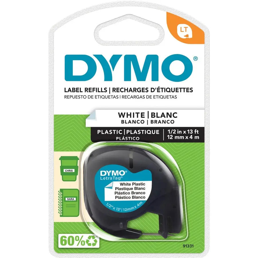 Dymo LetraTag Label Maker Tape Cartridge - White Polyester Tape for Dymo LetraTag Plus LT-100T and LT-100H
