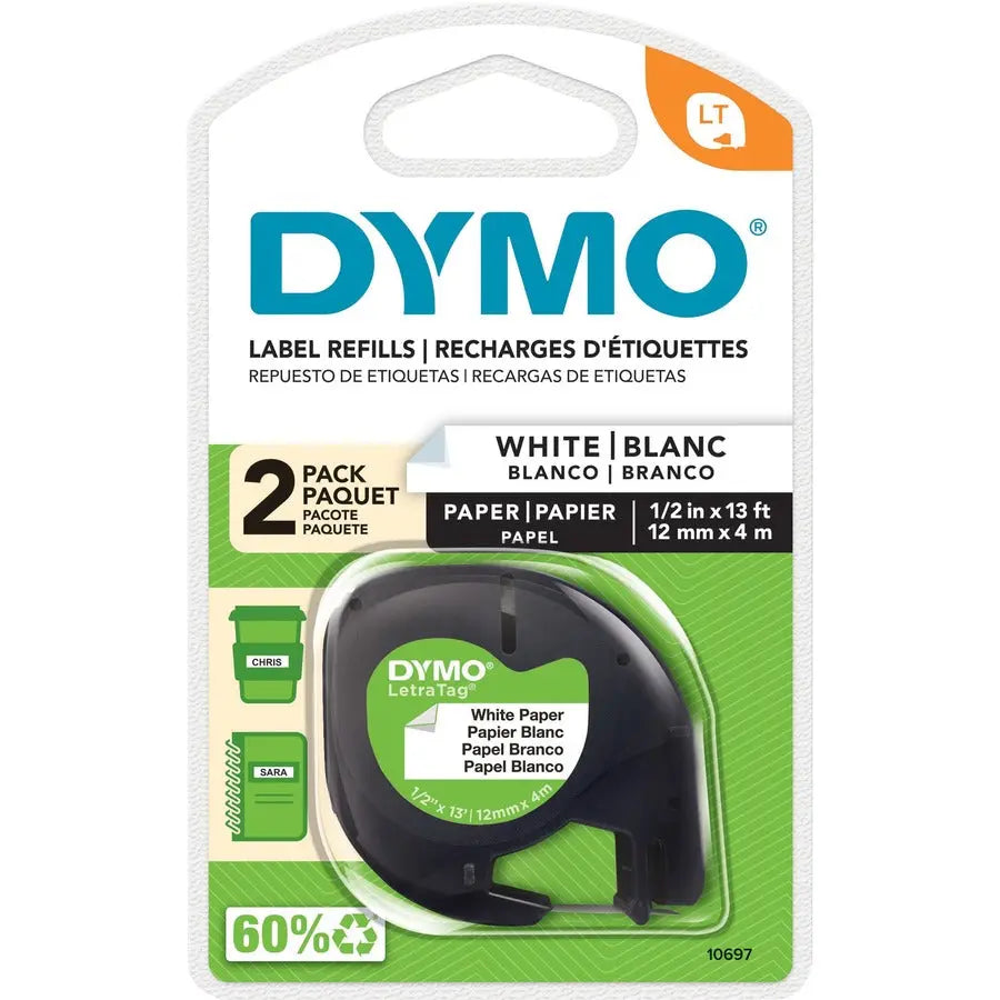 Dymo LetraTag Electronic Labelmaker Tape – 1/2 Inch x 13 Feet White Paper Labels for Dymo LetraTag Plus LT-100T and LT-100H