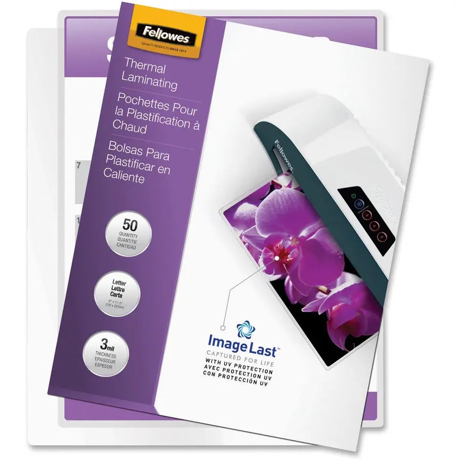 Fellowes ImageLast Thermal Laminating Pouches - 50 Pack, 3 Mil Clear Glossy Document Protectors