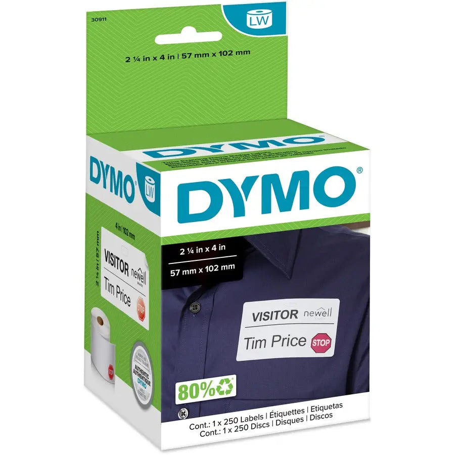 Dymo LabelWriter Time-expire Name Badge Labels – 250 White Rolls for Dymo LabelWriter 450 Series