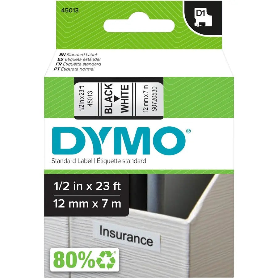 Dymo D1 Electronic Tape Cartridge - White Label Tape for LabelManager & LabelWriter Duo