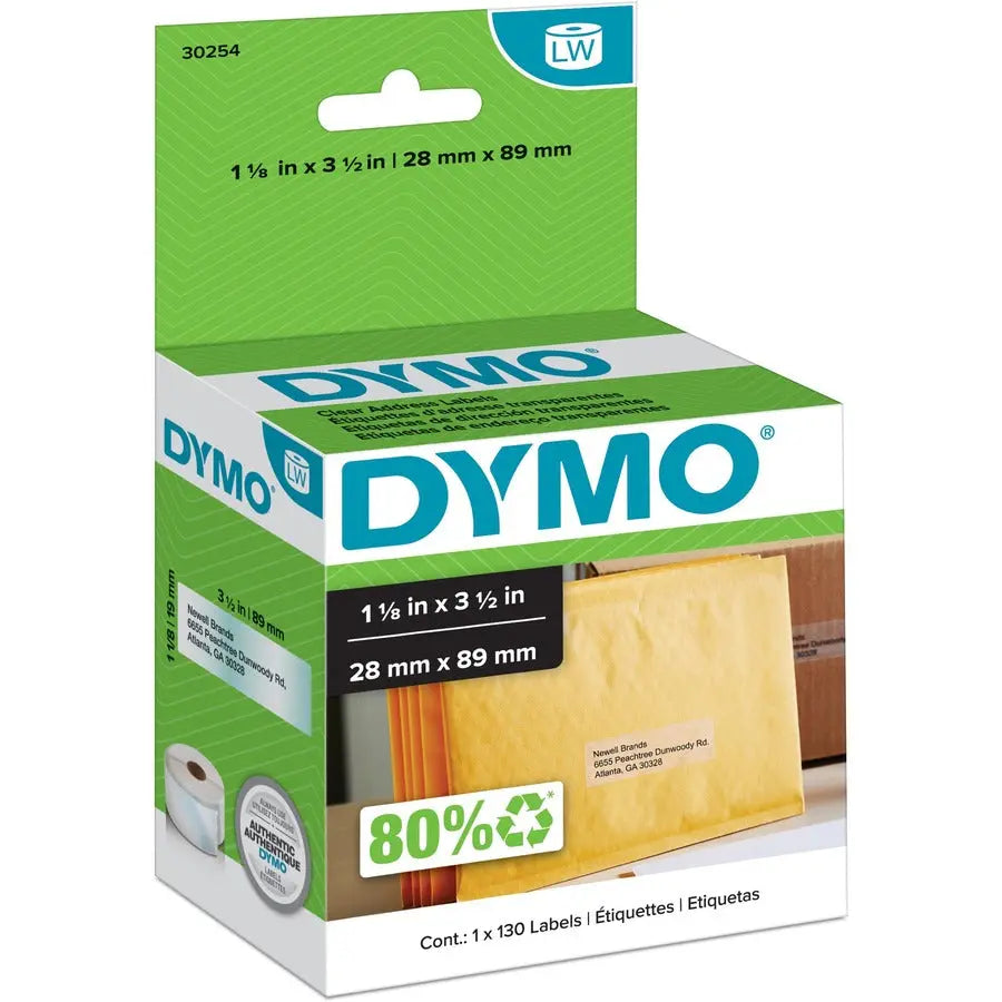 Dymo Clear Address Labels (Part Number 30254) - 130 Labels per Roll for Dymo LabelWriter 450 Series