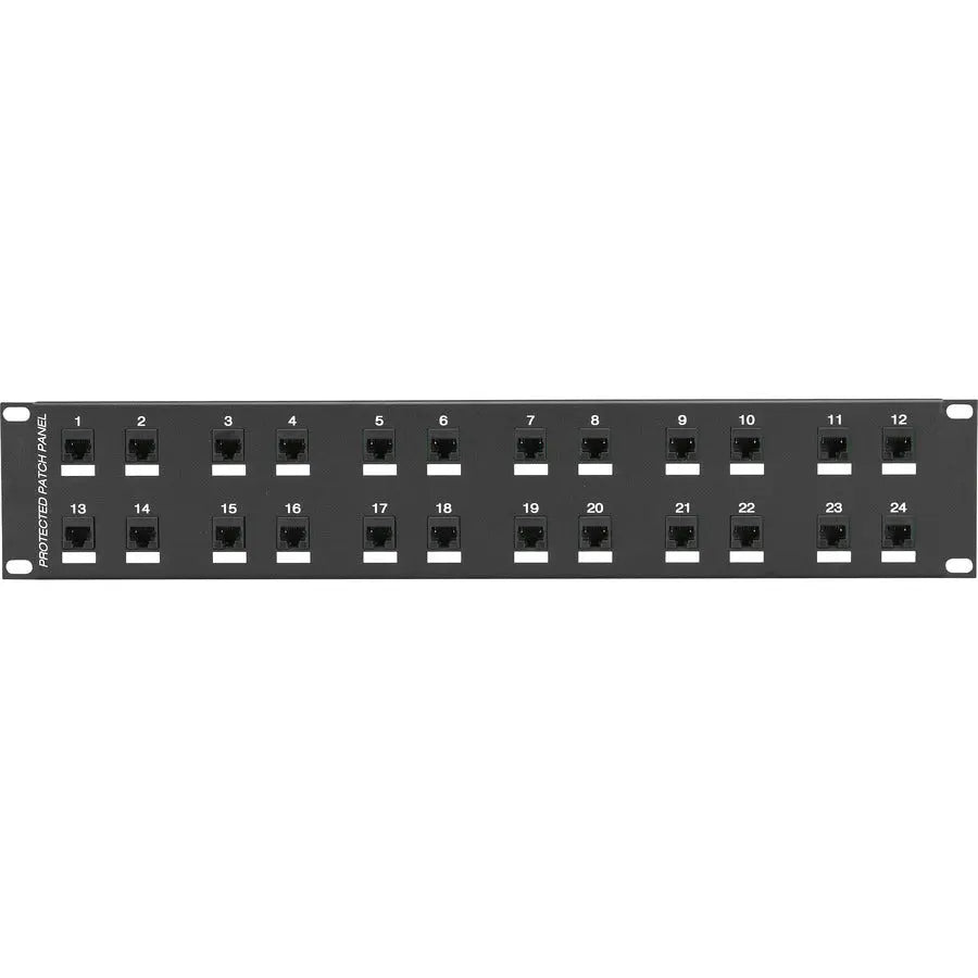 Black Box JSM114A 24-Port CAT6 Surge-Protected Patch Panel - 2U Rack-Mount Network Panel