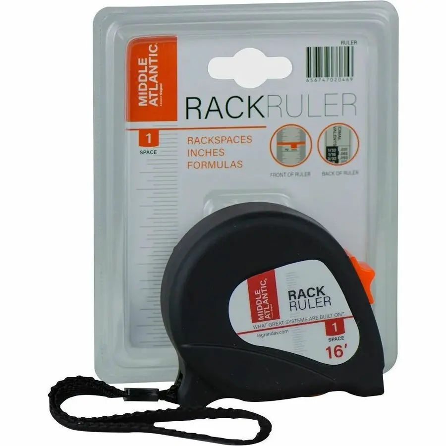 Middle Atlantic RULER Rack Ruler – 16 ft Steel Tape Measure with Rack Space Markings and Formulas