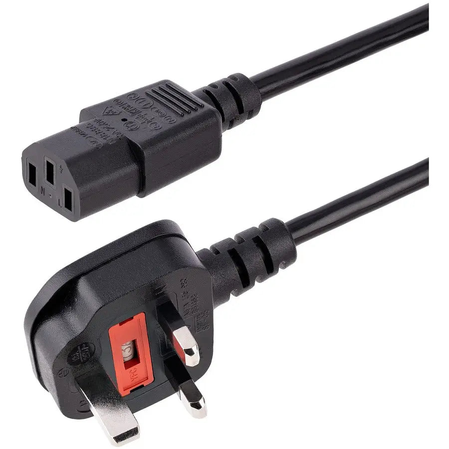 StarTech.com 6 ft Standard UK Computer Power Cord PXT101UK – IEC C13 to BS 1363, 18AWG, 250V 10A, Black