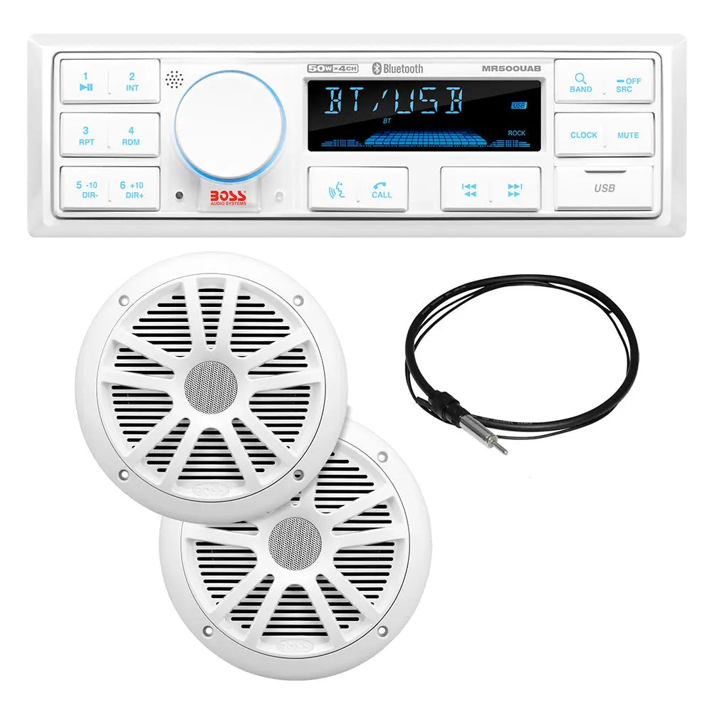 Boss Audio MCK500WB.6 Marine Audio Kit with MR500UAB Radio, Dual MR6W Marine Speakers, and Wireless Remote