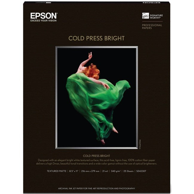 Epson Cold Press Bright Fine Art Paper S042307 – 8.5 x 11 inches, Bright White, 25 Sheets