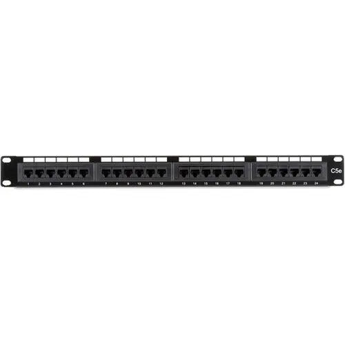 Black Box JPM5E24A 24-Port Unshielded CAT5e Patch Panel - 1U Rack-Mountable, Fully Populated with Gold Contacts and 2-Year Warranty