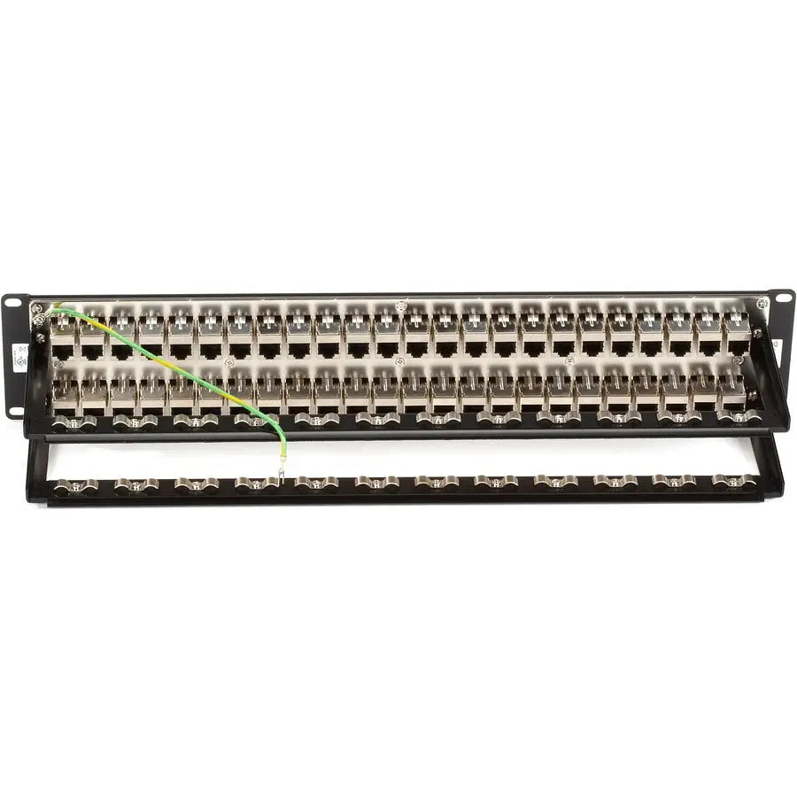 Black Box JPM816A CAT6 Feed-Through Patch Panel - 48 Ports, 2U, Shielded, Rack-Mountable