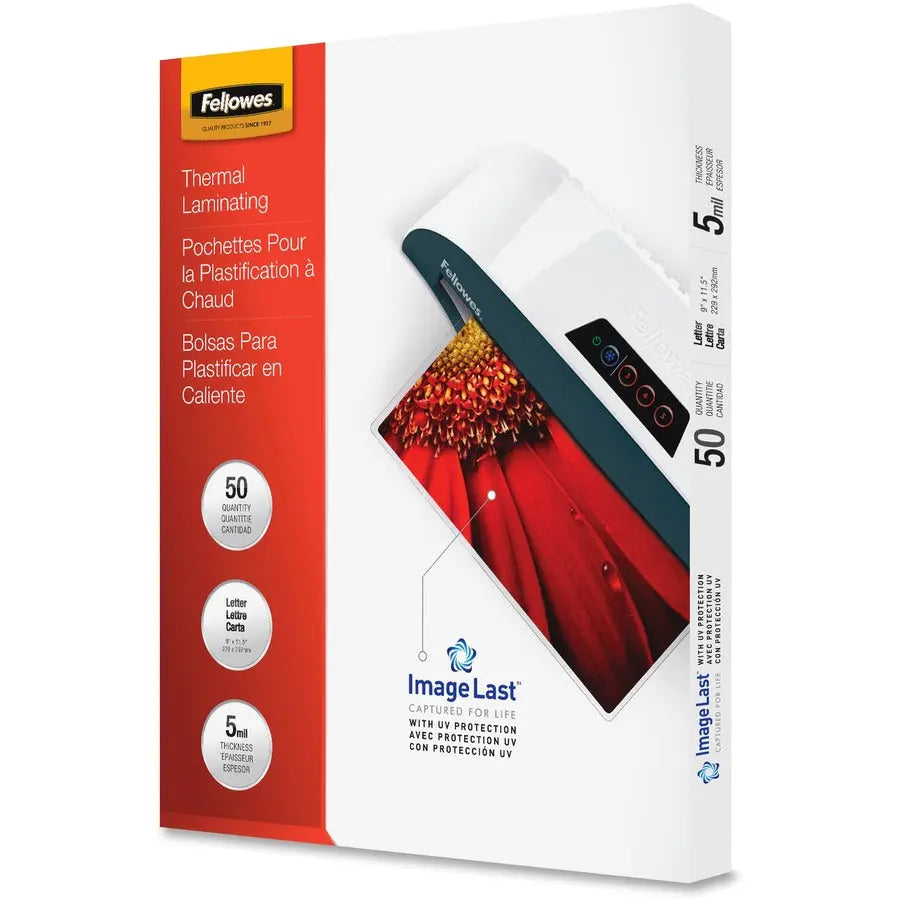 Fellowes ImageLast Jam-Free Thermal Laminating Pouches 5204002 - Clear, 50 Pack