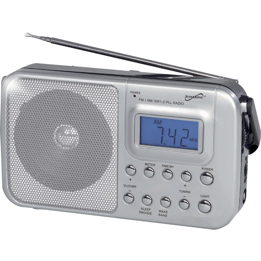 Supersonic SC-1091 4 Band AM/FM/SW1-2 PLL Portable Radio with Digital LCD and Alarm