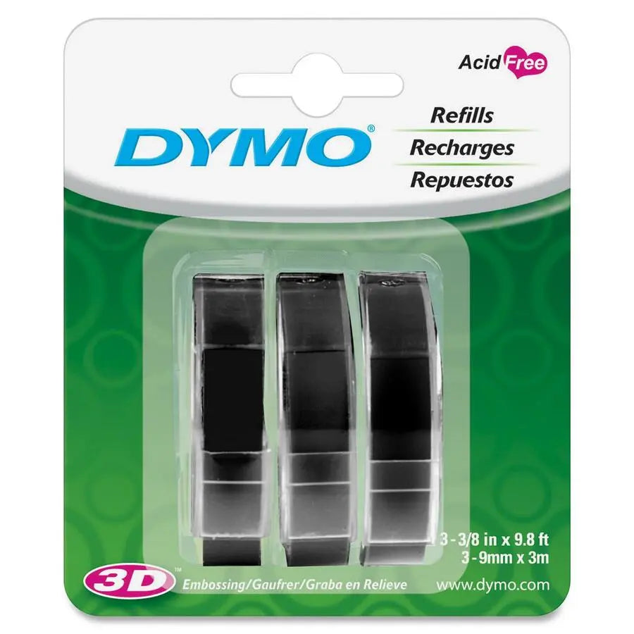 Dymo 1741670 Glossy Embossing Tape - Black Vinyl Self-Adhesive Label Tape for Home, Office, and Industry