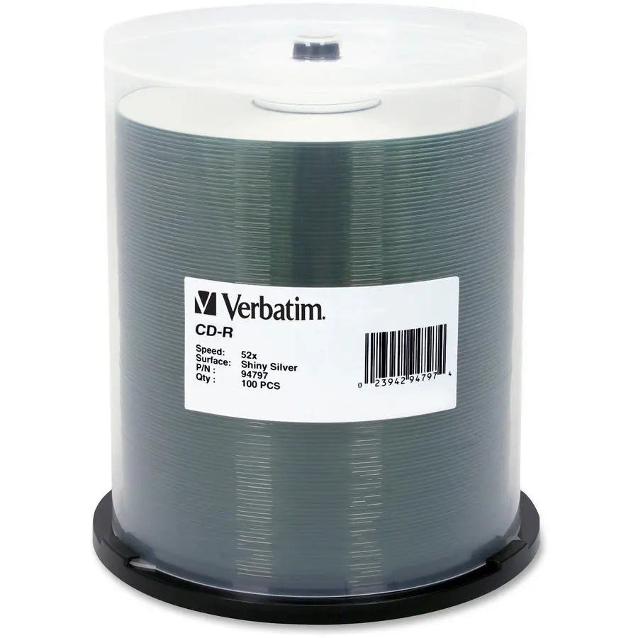 Verbatim America, LLC CD-R 700MB 52X DataLifePlus Shiny Silver Silk Screen Printable – 100 Pack Spindle