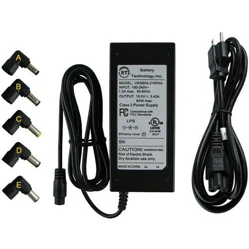 BTI AC-U65W-5X Notebook AC Adapter - 19V 65W Power Supply for Toshiba, HP, and More