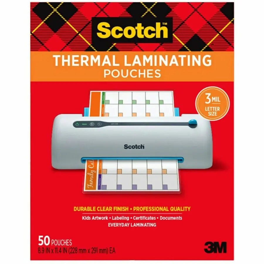 3M Scotch Thermal Laminating Pouches - Clear, 50 Pack