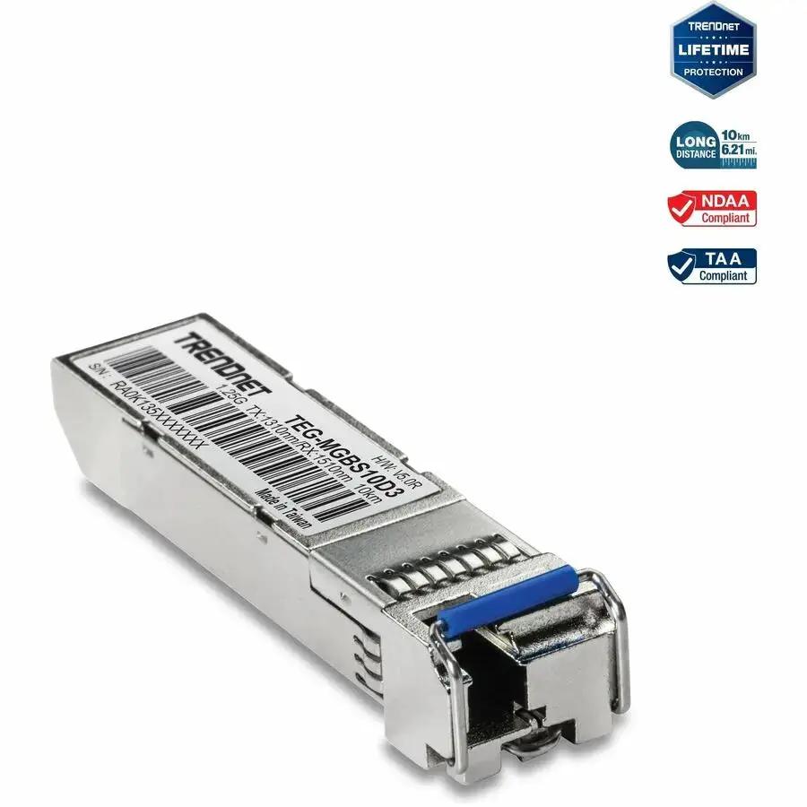 TRENDnet TEG-MGBS10D3 SFP Dual Wavelength Single Mode LC Module (10km) for Long-Distance Fiber Networks by TRENDnet