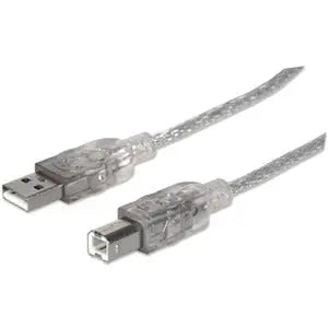 Manhattan Hi-Speed USB 2.0 A Male to B Male Device Cable, 10 feet - Translucent Silver