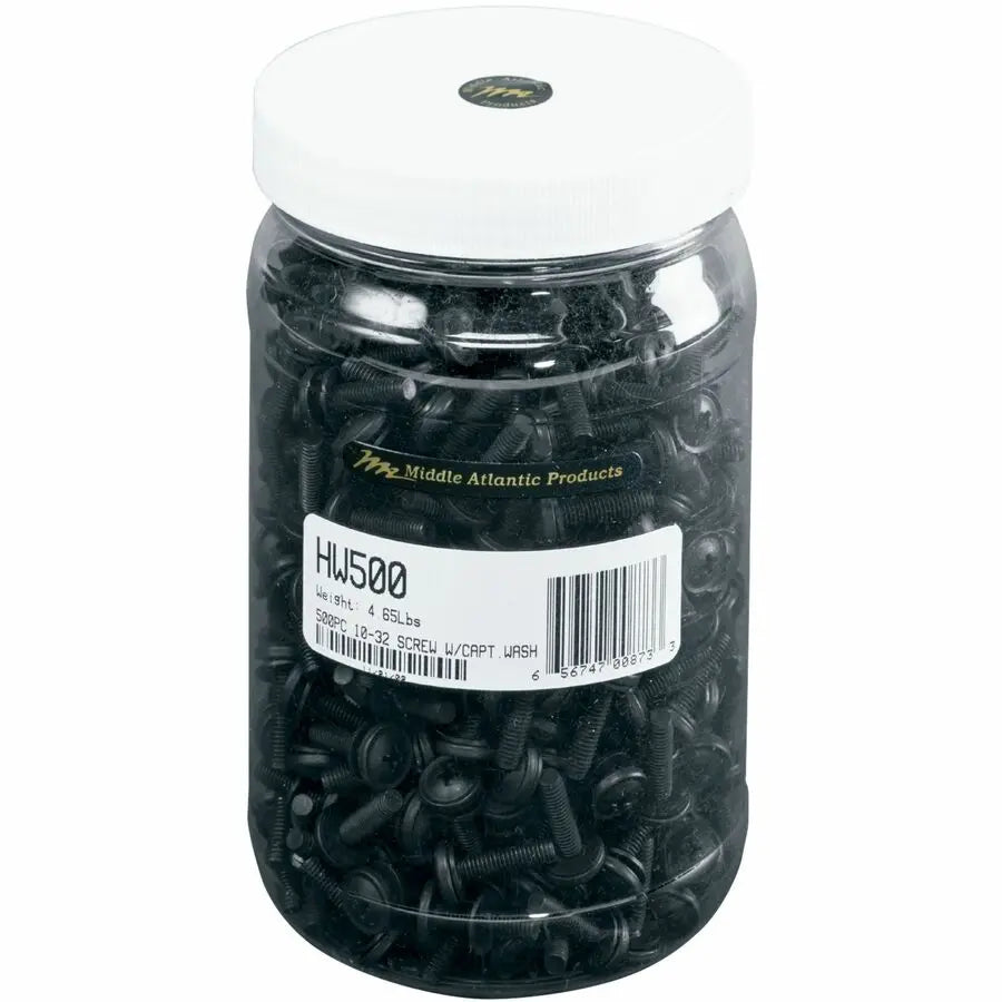 Legrand Group Middle Atlantic HW500 10-32 Rack Screws – 0.75 inch Trim-Head, Black, Pack of 500
