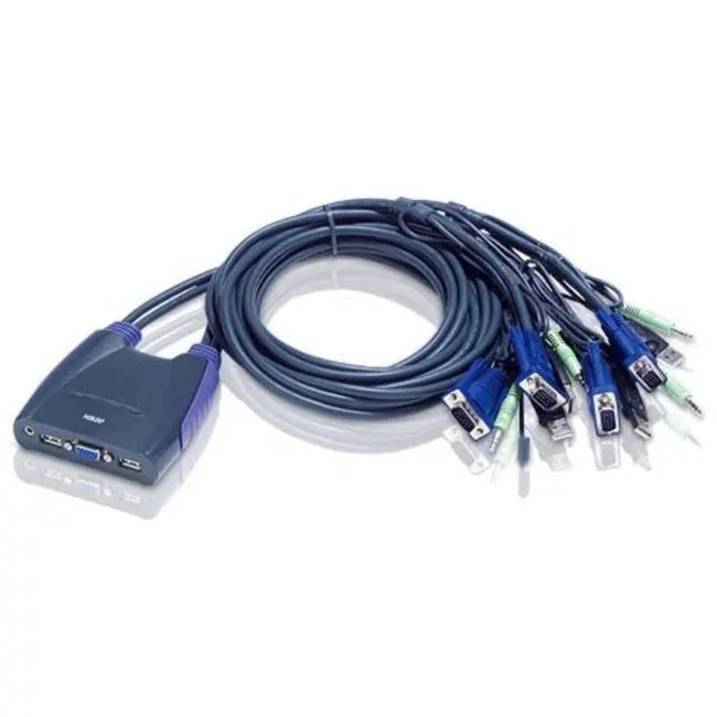 ATEN CS64US 4-Port USB KVM Switch with Built-in Cables and Multiplatform Support
