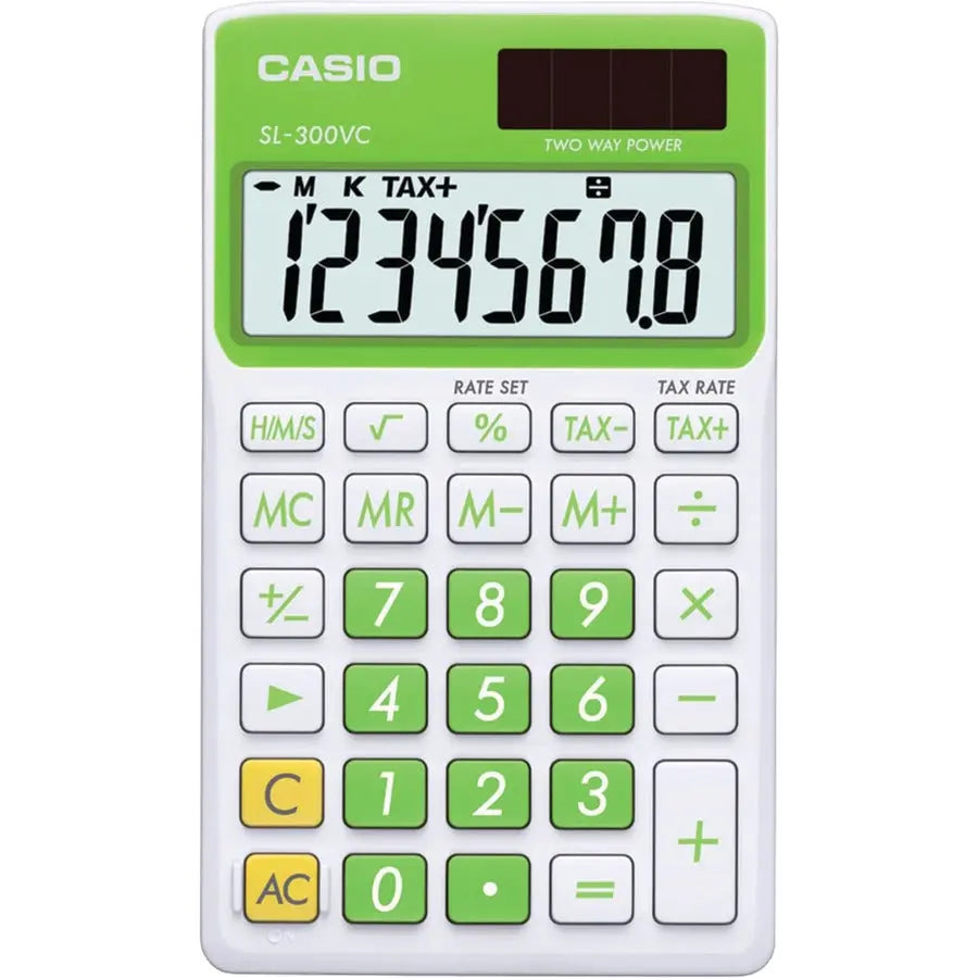 Casio Sl300Vcgnsih Solar Wallet Calculator with 8-Digit Display – Green