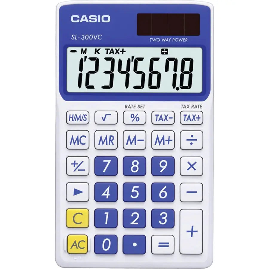 Casio SL-300VC Pocket Calculator with Large 8-Digit Display and Solar Power in Blue