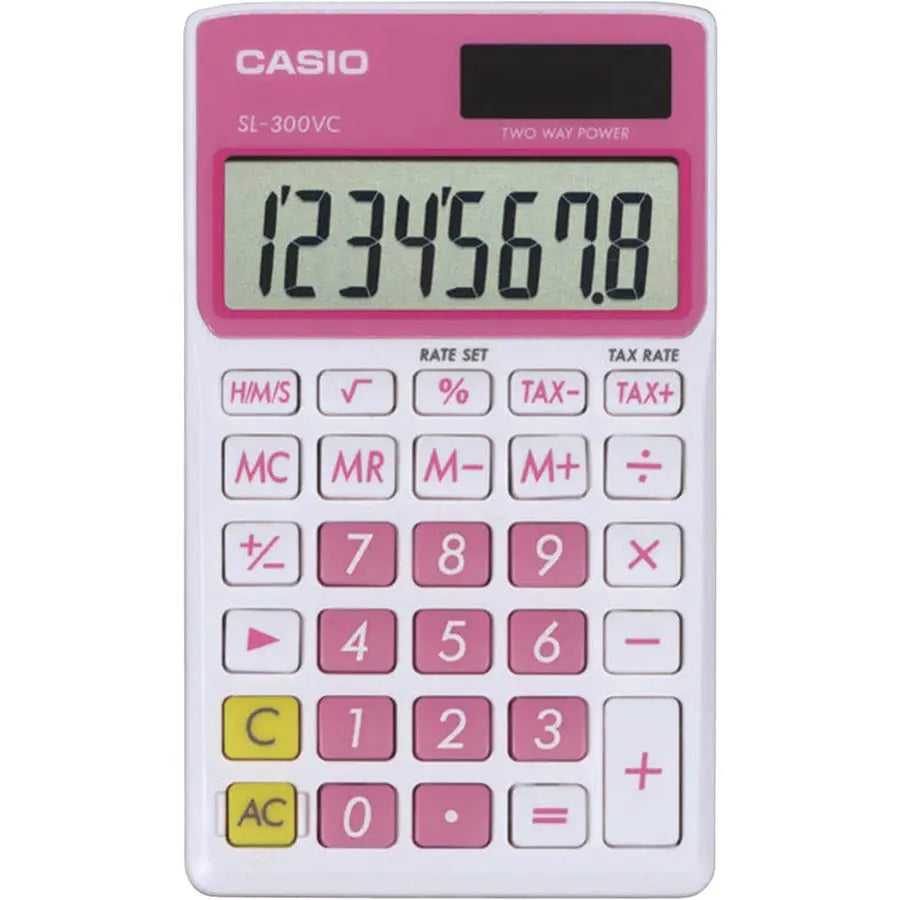Casio SL-300VC Pink Handy Calculator with Large Display and Solar Power