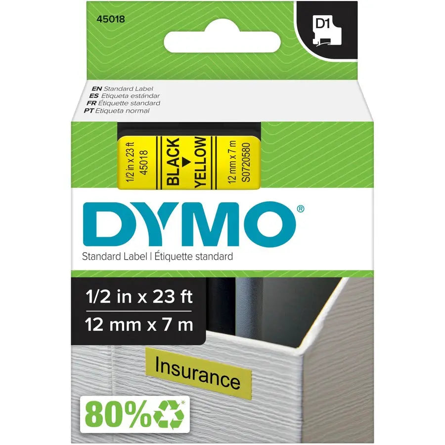 Dymo D1 Electronic Tape Cartridge - Yellow Polyester Label Tape for Dymo LabelManager and LabelPoint Printers