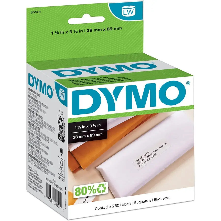 Dymo High-Capacity Address Labels (Part No. 30320) - White Paper Roll for Dymo LabelWriter and More