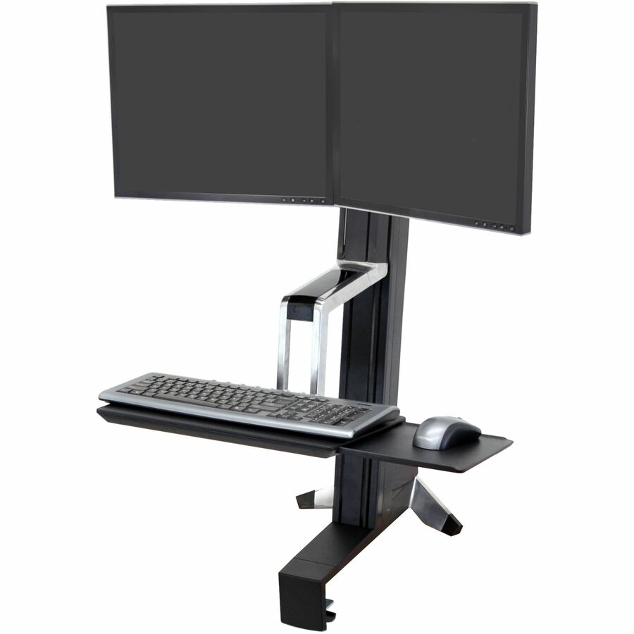 Ergotron WorkFit-S Dual Monitor Standing Desk Workstation with Desk Mount in Polished Aluminum
