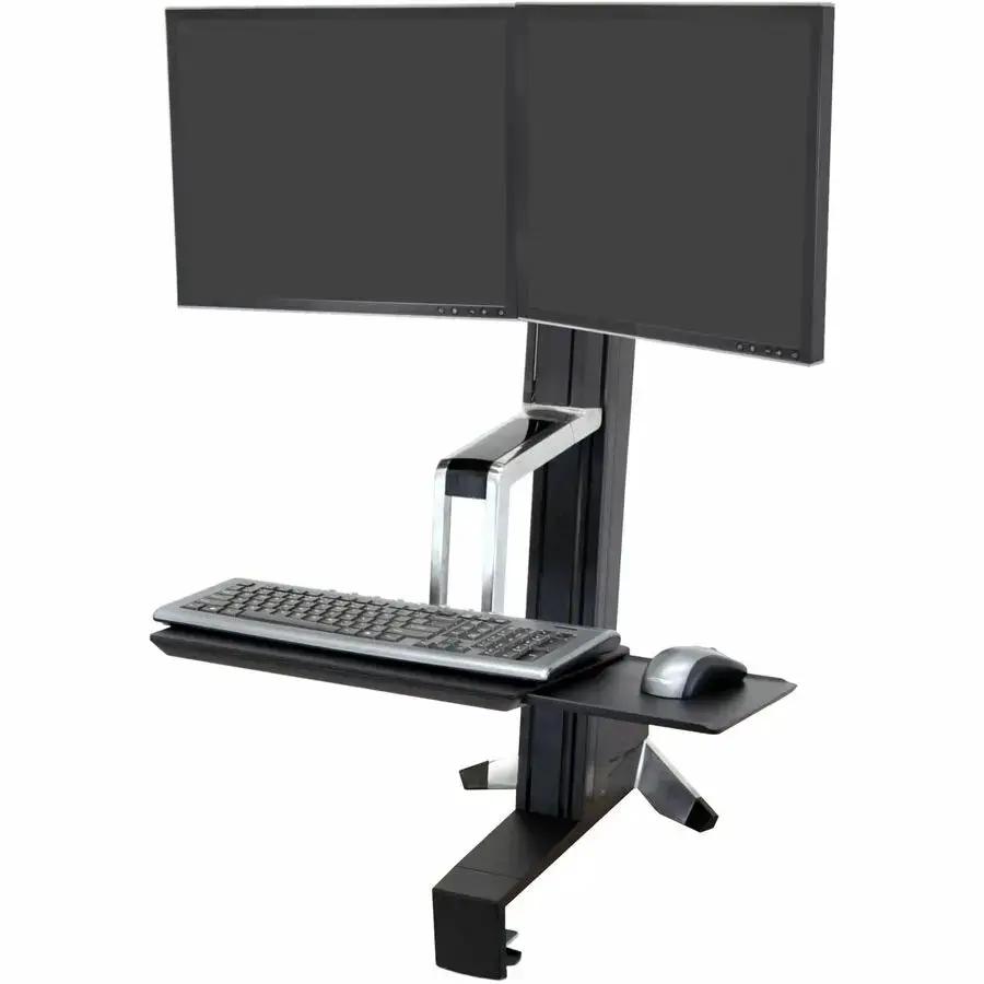 Ergotron WorkFit-S Dual Monitor Standing Desk Workstation with Desk Mount in Polished Aluminum