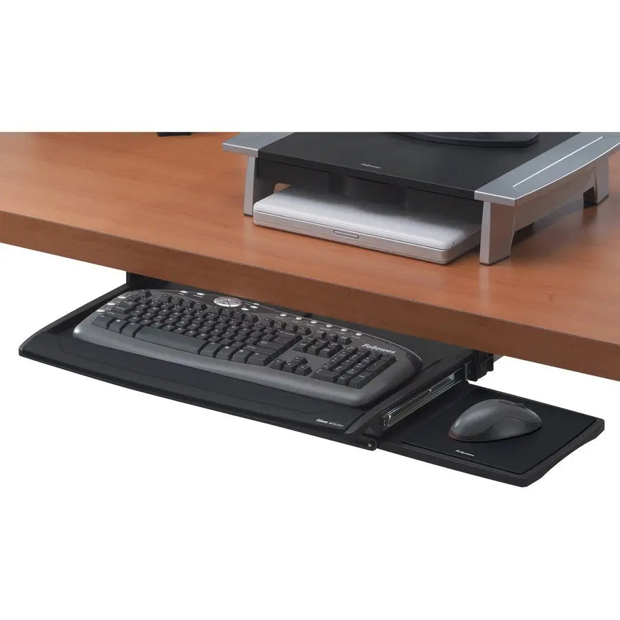 Fellowes Office Suites Deluxe Keyboard Drawer with Memory Foam Wrist Supports and Adjustable Height - Black
