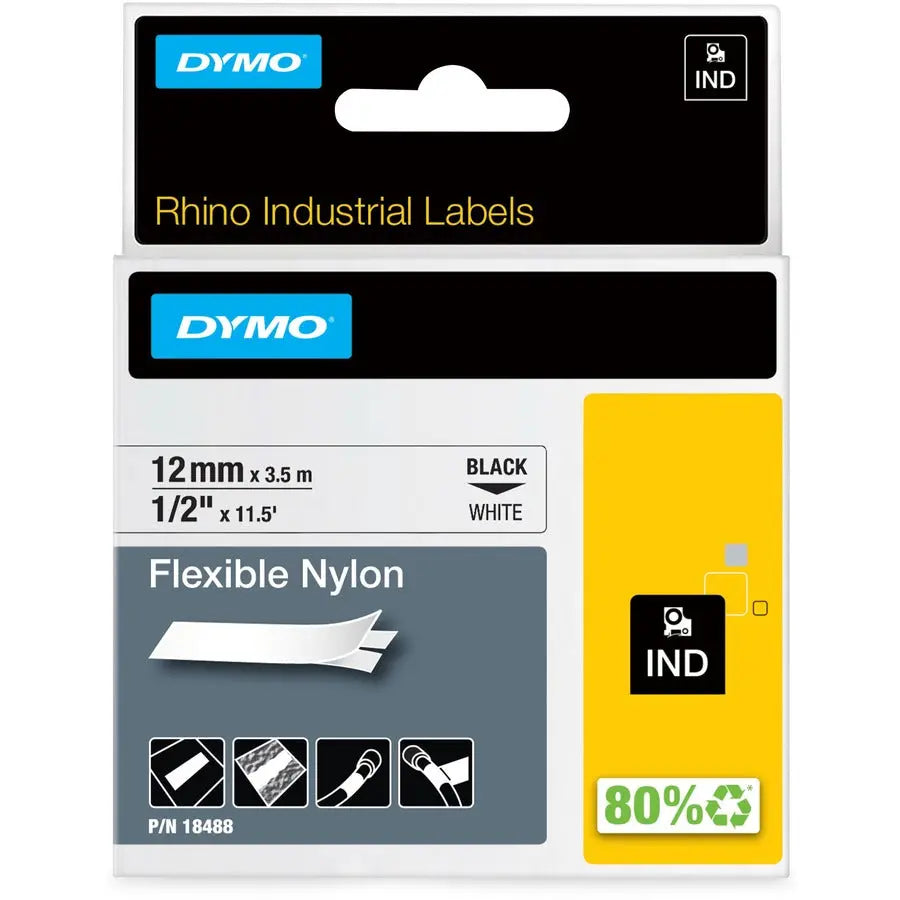Dymo Rhino Flexible Nylon Labels - Black Wire & Cable Labels for RhinoPRO 5000