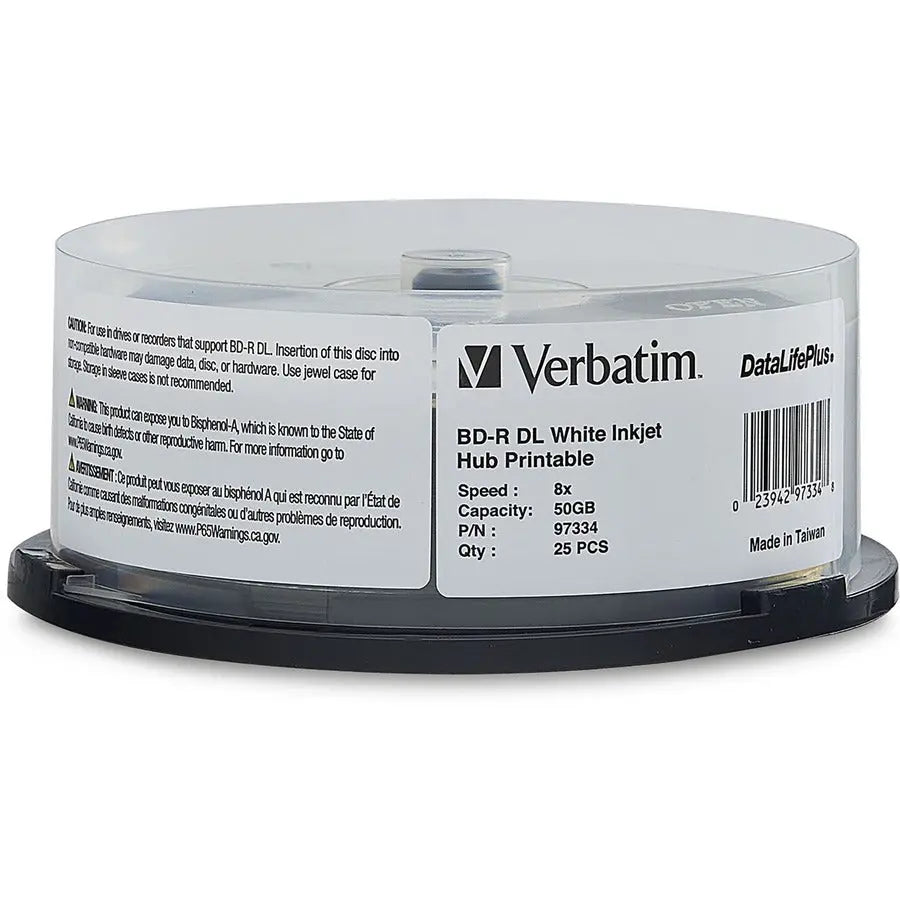 Verbatim DataLife+ BD-R DL 50GB 8X Spindle - White Inkjet Printable Blu-ray Discs