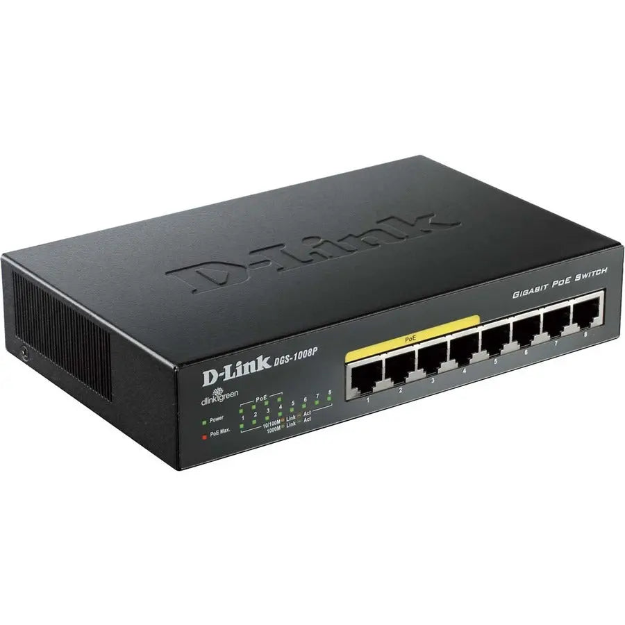 D-Link DGS-1008P 8-Port Gigabit Ethernet Switch with PoE and Cable Diagnostics