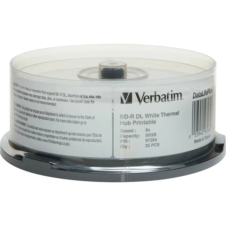 Verbatim BD-R DL 50GB 8X White Thermal Printable Discs - DataLifePlus, 25-Pack Spindle