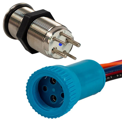 Bluewater 19mm Push Button Switch with Blue/Green/Red LEDs and IP69K Waterproof Rating