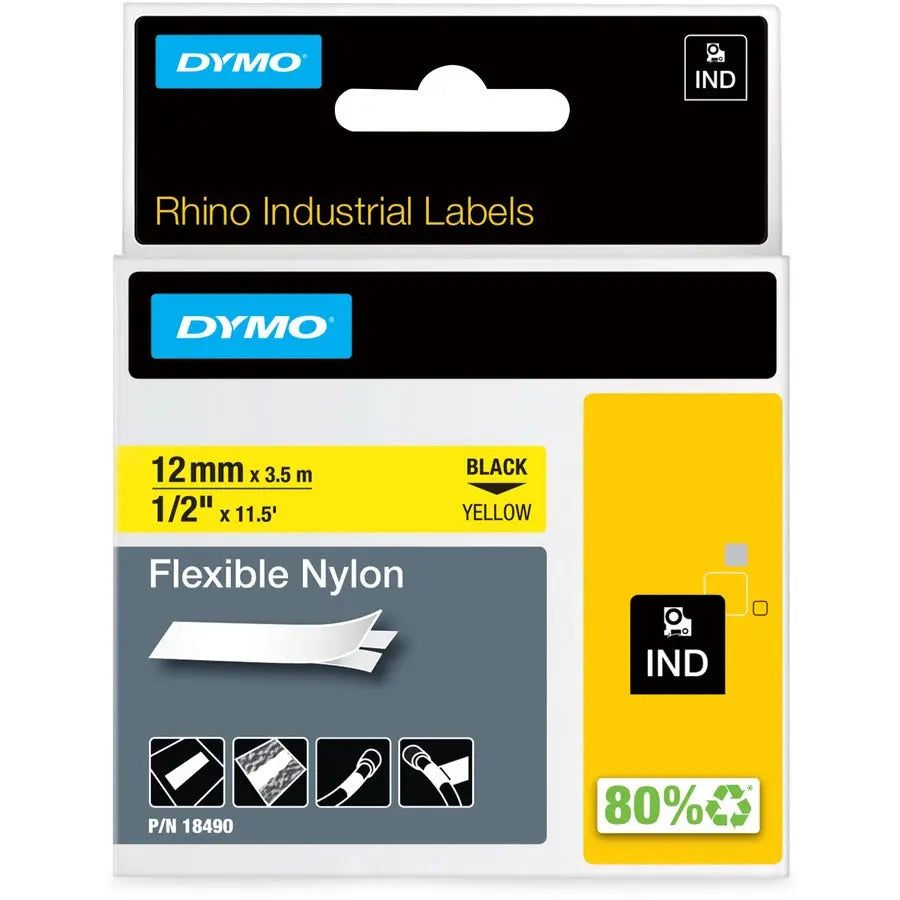 Dymo Rhino Flexible Nylon Labels - Wire & Cable Marking Tape, 1/2 inch Wide x 11-1/2 feet Long, Compatible with RhinoPRO Series