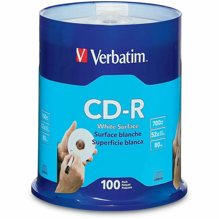 Verbatim CD-R 700MB 52X Printable Disks - 100 Pack Spindle