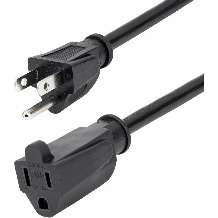 StarTech.com 15 ft Power Extension Cord NEMA 5-15R to NEMA 5-15P, 16 AWG, Black, 125V, 13A