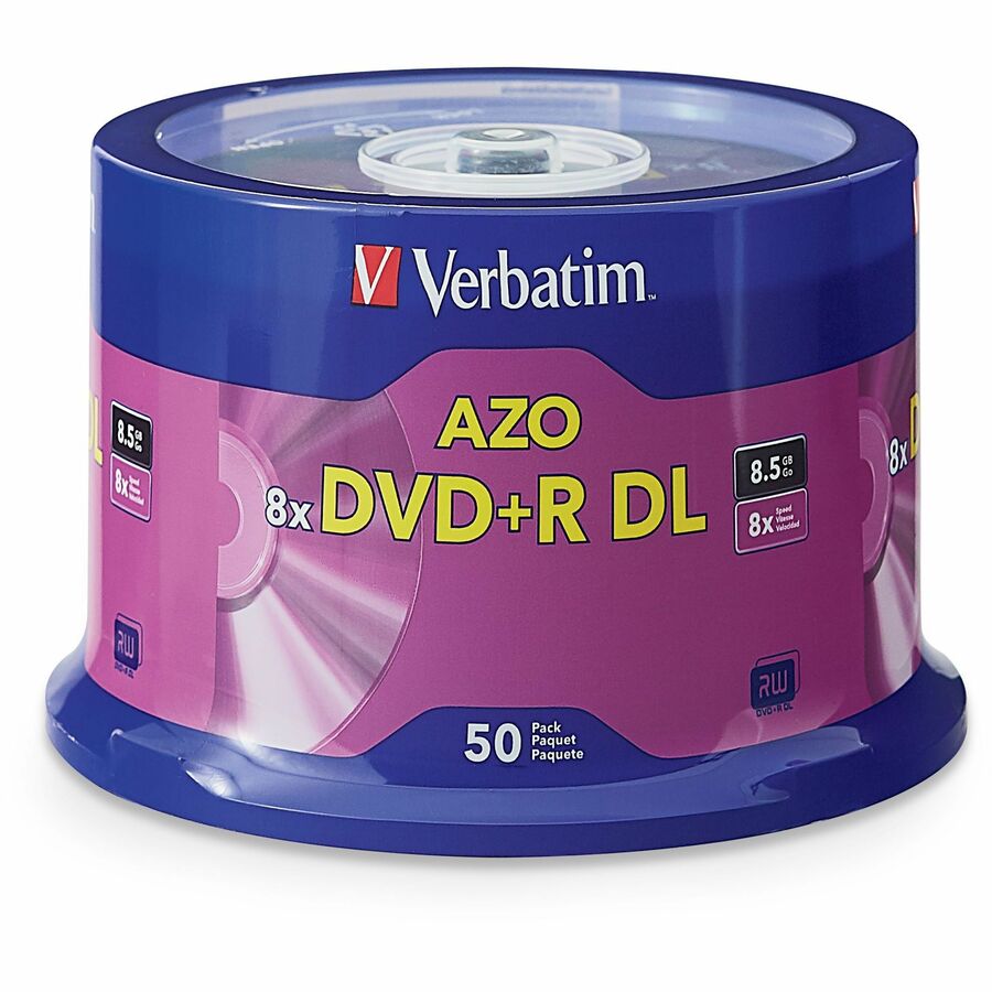 Verbatim DVD+R Double Layer Media - 8.5GB, 8x - 50 Pack Spindle