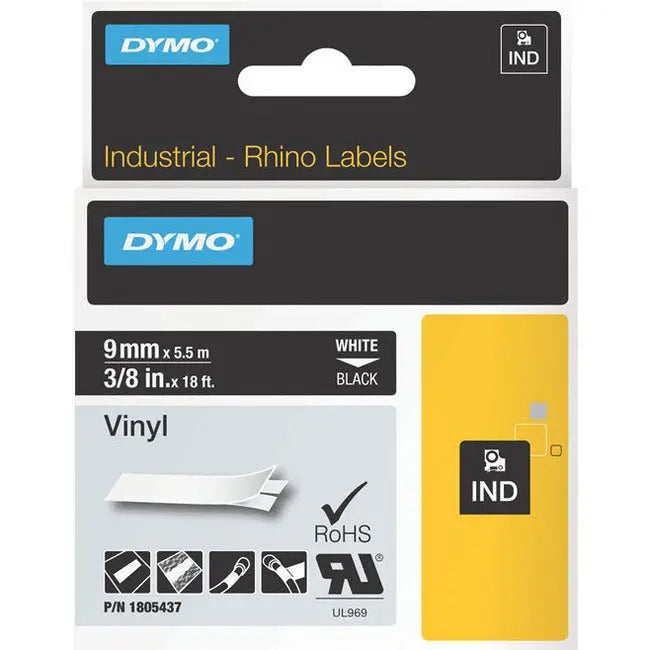 Dymo White on Black Color Coded Vinyl Label for Rhino Pro Printers - Long-Lasting and Stylish