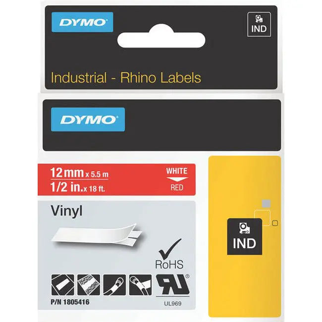 Dymo RhinoPRO White on Red Color Coded Vinyl Label - Long-Lasting, Heat and Chemical Resistant