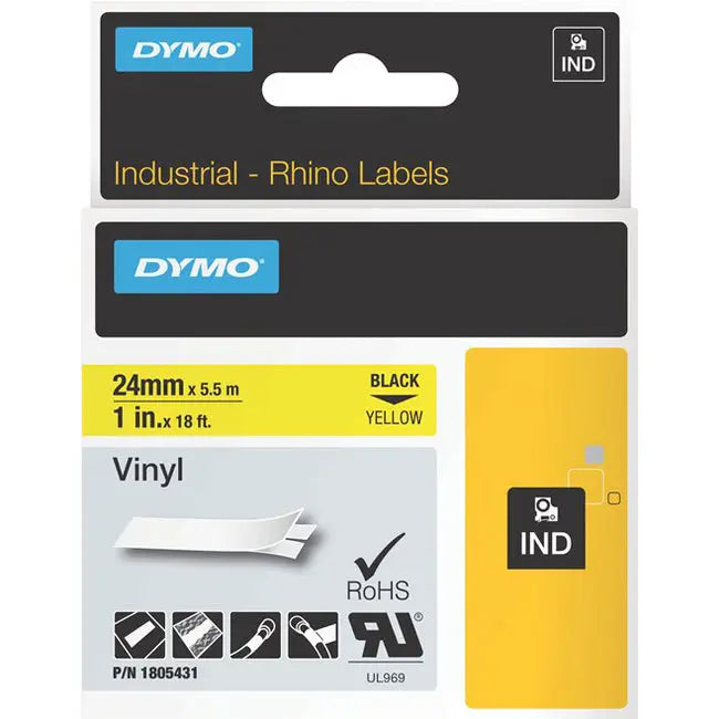 Dymo Black on Yellow Color Coded Label - Durable Vinyl Labels for Rhino Pro Printers