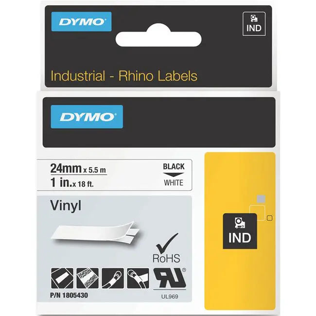 Dymo Black on White Color Coded Label Part 1805430 – Vinyl, Long-Lasting Adhesive for Rhino Pro Printers