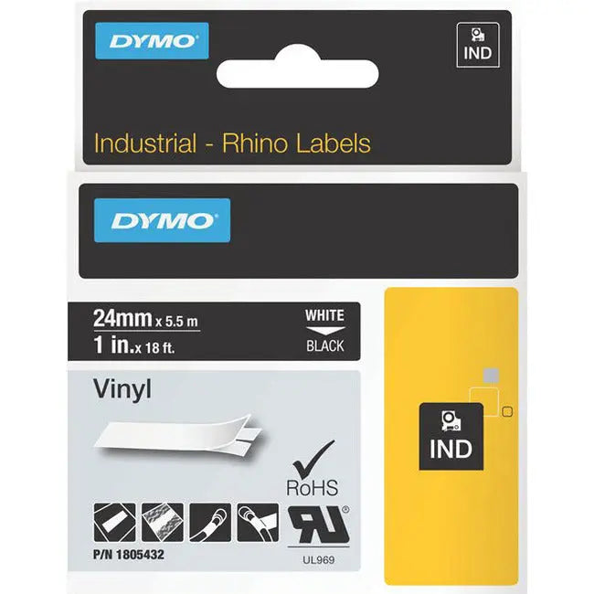 Dymo White on Black Color Coded Label for RhinoPRO Printers - Durable Vinyl, Easy Peel, Permanent Adhesive